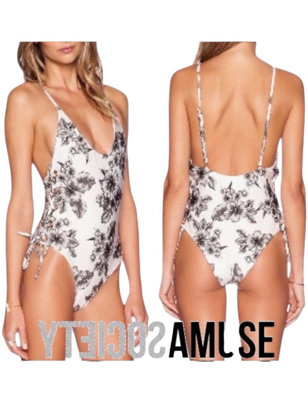 NWT Amuse Society Faye Aloha Tropical Side Grommet/Tie One Piece Swimsuit (XS)
